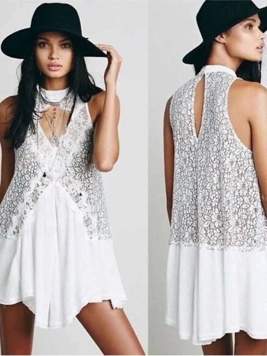 Free People Dresses & Skirts - Free People Tell Tale Heart Lace Tunic Dress Cream Boho Sleeveless XS NWOT